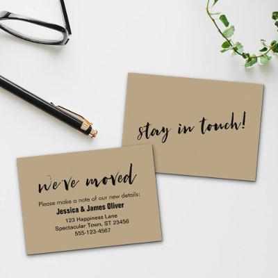 "We've Moved" Card on Warm Sand w/ Script Font