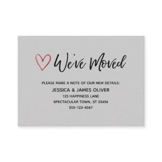 We've Moved Handwriting Red Hearts Gray