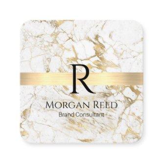 Wh/Gold Marble Gold Bar DIY Blk Name Monogram Info Square