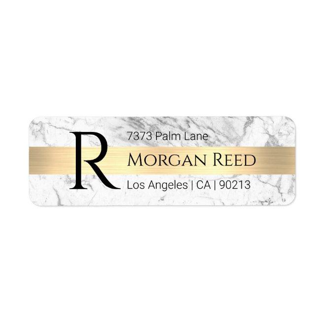 Wh/Grey Marble, Gold Bar Blk Name Monogram Label