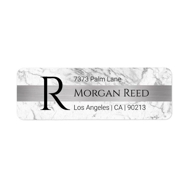 Wh/Grey Marble, Grey Bar Blk Name Monogram Label