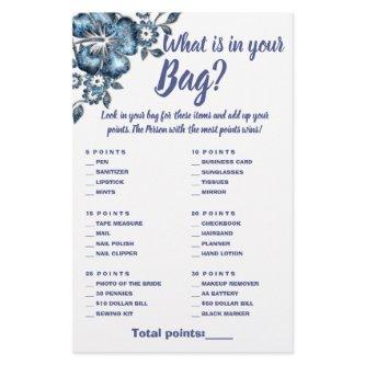 What is in your Bag Shower Game Card Blue Flower Flyer