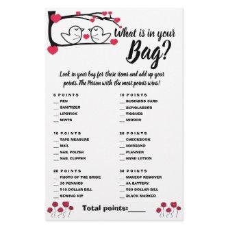 What is in your Bag Shower Game Card Love Bird Flyer