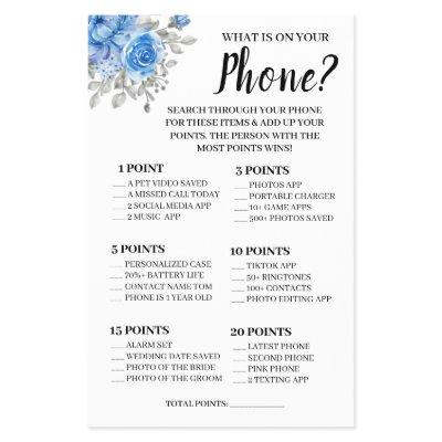 What is on your Phone BlueFlowers Shower Game Card Flyer