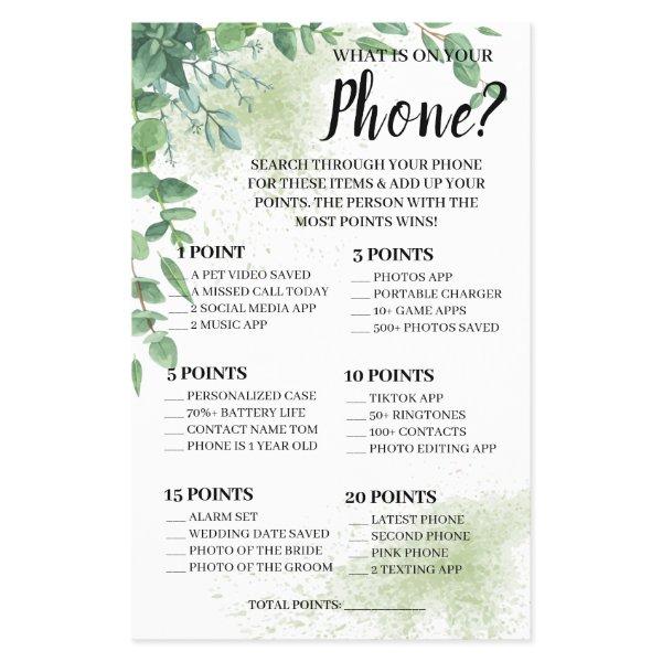What is on your Phone Eucalyptus Shower Game Card  Flyer