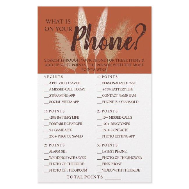 What is on your Phone? Pampas Shower Game Card Flyer