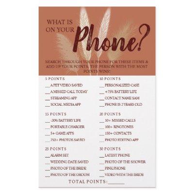 What is on your Phone? Pampas Shower Game Card  Flyer