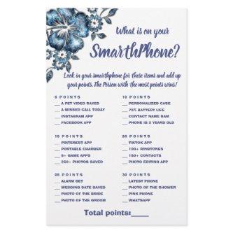What is on your Phone Shower Game Card Blue Flower Flyer
