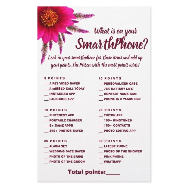 What is on your Phone Shower Game Card Purple Flyer