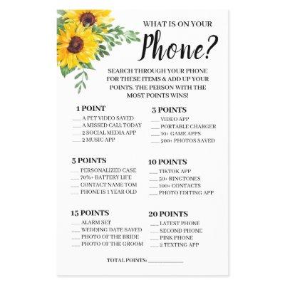 What is on your Phone Sunflowers Shower Game Card  Flyer