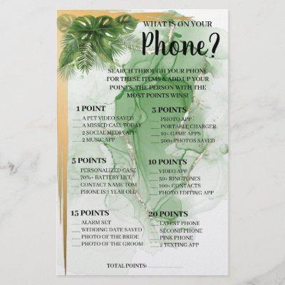 What is on your Phone Tropical Shower Game Card Fl Flyer