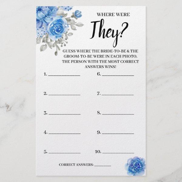 Where were They BlueFlower Bridal Shower Game Card Flyer