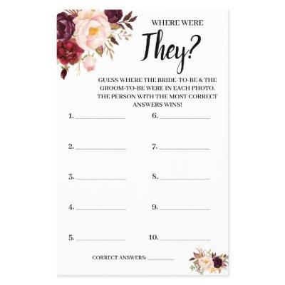 Where were They Marsala  Bridal Shower Game Card Flyer
