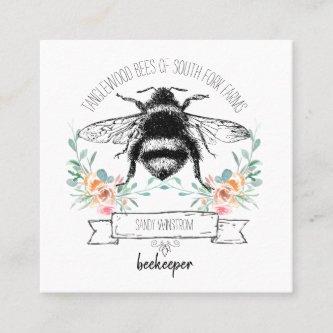 Whimsical Apiary Elegant Honey Bee Logo Beekeeper Square