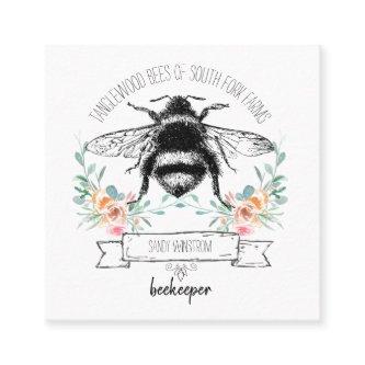 Whimsical Apiary Elegant Honey Bee Logo Beekeeper Square