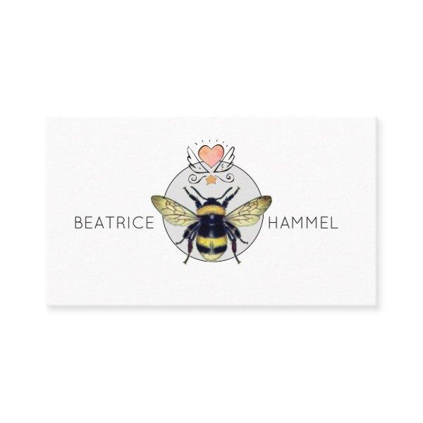 Whimsical Bee Heart & Wings Social Calling Card