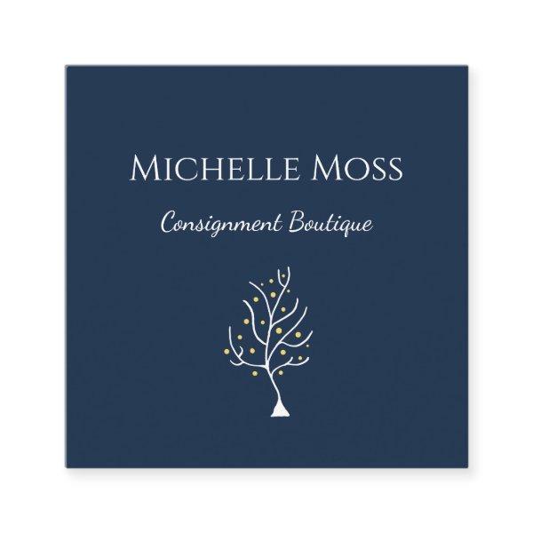 Whimsical Boho Tree of Life Drawing Navy Blue  Square