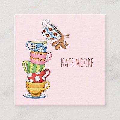 Whimsical Coffee Cups Let's Meet For Coffee Calling Card