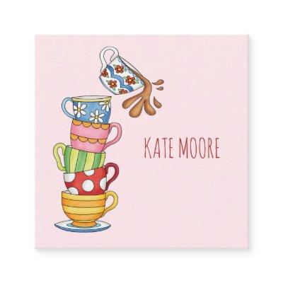 Whimsical Coffee Cups Let's Meet For Coffee Calling Card