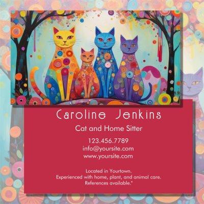 Whimsical colorful cats illustration