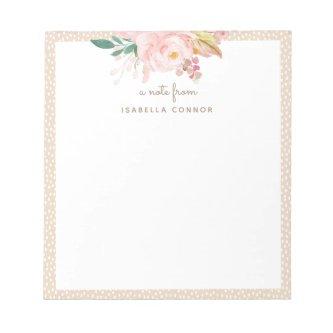 Whimsical Dots Pattern Framed Watercolor Peonies Notepad