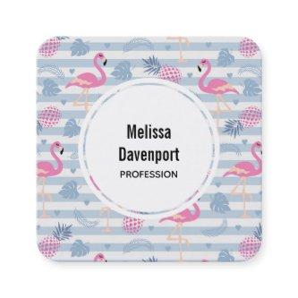 Whimsical Flamingo & Pineapple Pattern Square