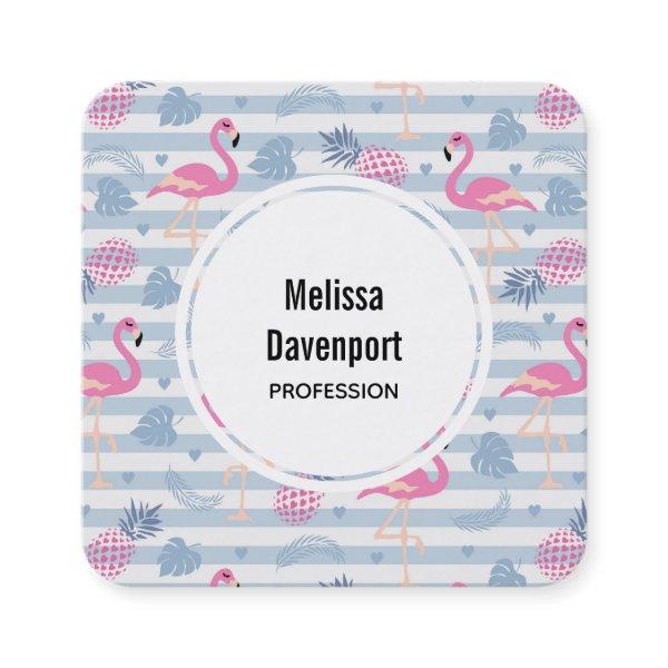 Whimsical Flamingo & Pineapple Pattern Square