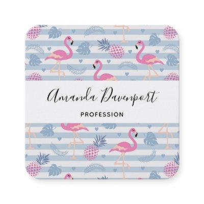 Whimsical Flamingo & Pineapple Pattern Square
