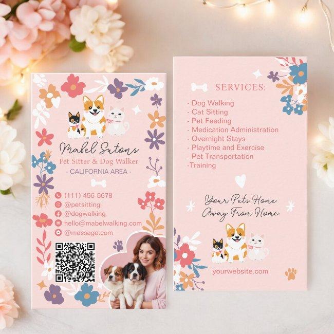 Whimsical floral cute pastel pet sitter dog walker