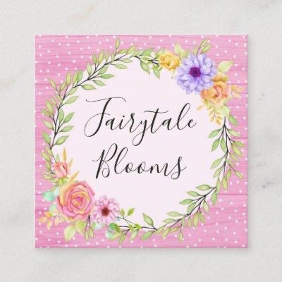 Whimsical Floral Wreath & Rustic Wood Social Media Square