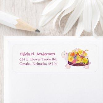 Whimsical Flower Turtle Address Label