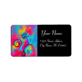 WHIMSICAL FLOWERS & BUTTERFLY blue pink yellow Label