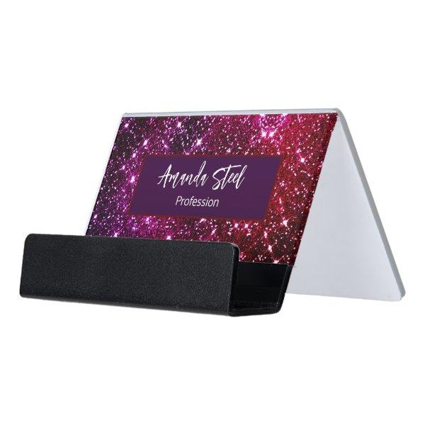 Whimsical iridescent pink Glitter monogram Desk  Holder