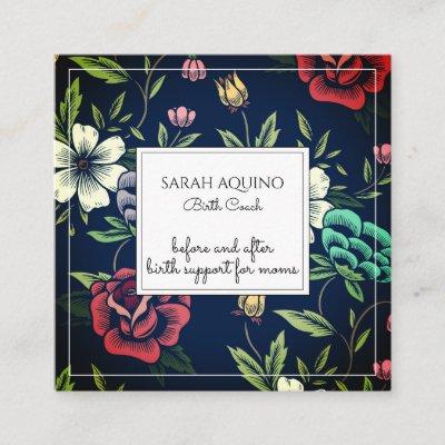 Whimsical Monogrammed Floral Birth Coach Doula Square