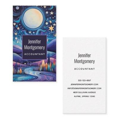 Whimsical Night Big Moon Landscape