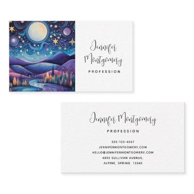 Whimsical Night Big Moon Landscape