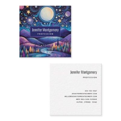 Whimsical Night Big Moon Landscape Square