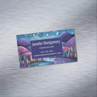 Whimsical Night Mountains and Trees Landscape  Magnet