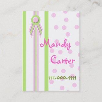 Whimsical Pink and Green Children's Calling Cards