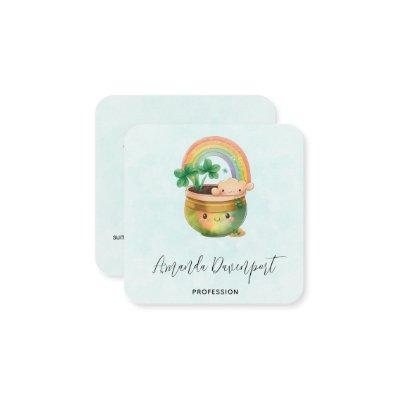 Whimsical Planter with Rainbow & Clover Square