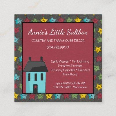 Whimsical Primitive Country Saltbox House  Square