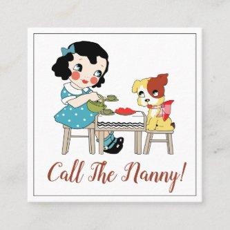 Whimsical Retro Child And Dog Tea Party Nanny Square