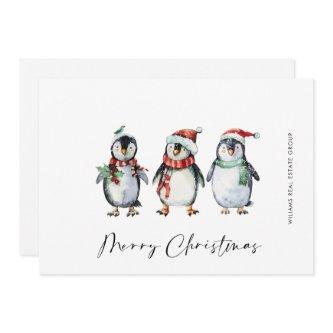Whimsical Santa Penguins Christmas Corporate Holiday Card
