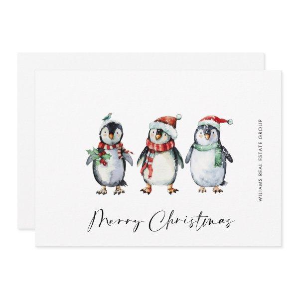 Whimsical Santa Penguins Christmas Corporate Holiday Card