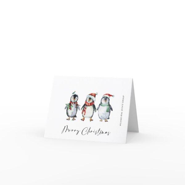 Whimsical Santa Penguins Christmas Corporate Holiday Card