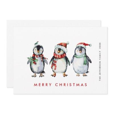 Whimsical Santa Penguins Christmas Holiday Card
