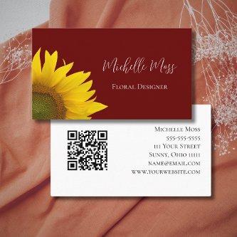 Whimsical Sunflower QR code Botanical Red