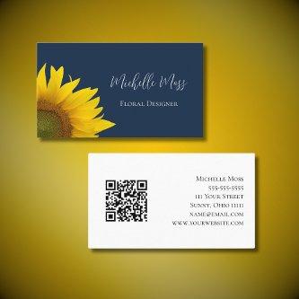 Whimsical Sunflower QR code Navy Blue