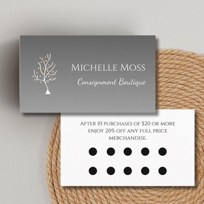 Whimsical Tree of Life Elegant Gray Discount Loyalty Card
