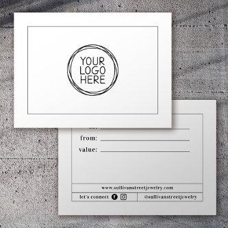 White Add Your Logo | Minimalist Gift Certificate Note Card